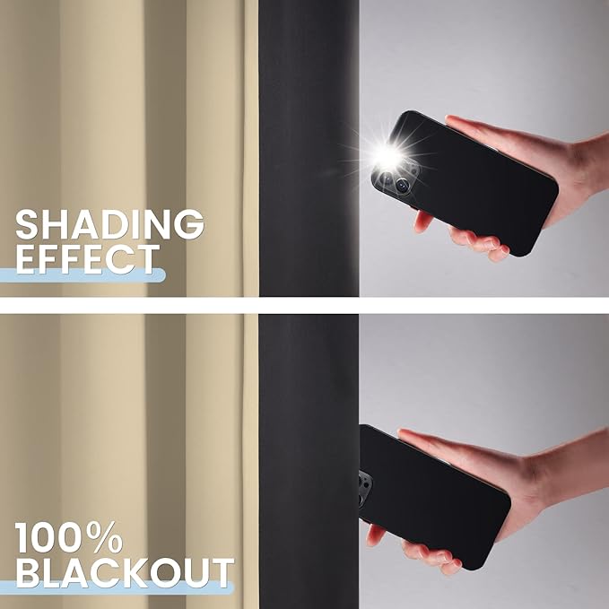 SimpleHome 100% Blackout Curtains for Bedroom,Thermal Insulated Beige Grommet Window Drapes Room Darkening Curtains for Living Room with Black Back,38 x 84 Inch,2 Panels