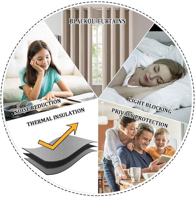 MIULEE Linen Textured Curtains for Bedroom Solid 100% Blackout Thermal Insulated Bright White Grommet Room Darkening Curtains & Drapes Luxury Decor for Living Room Nursery 52 x 54 Inch (2 Panels)