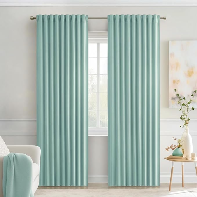 MIULEE Aqua Back Tab Blackout Curtains 84 Inch Length 2 Panels Set for Living Room Bedroom Privacy, Rod Pocket/Pinch Pleat Thermal Insulated Room Darkening Pleated Light Blocking Drapes