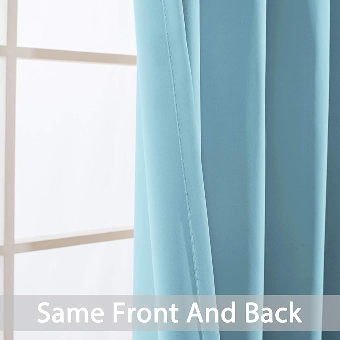 Yakamok Blackout Curtains for Bedroom,Thermal Insulated Grommet Top Drapes for Living Room,Sky Blue,52x84 Inch, 2 Panels