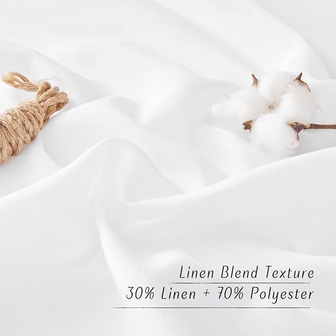 NICETOWN Linen Flax Semi Sheer Curtains 92" Length, Grommet Window Treatments Privacy Added with Light Penetration Vertical Drapes for Loft/Home Office, White, W55 x L92, 2 Panels