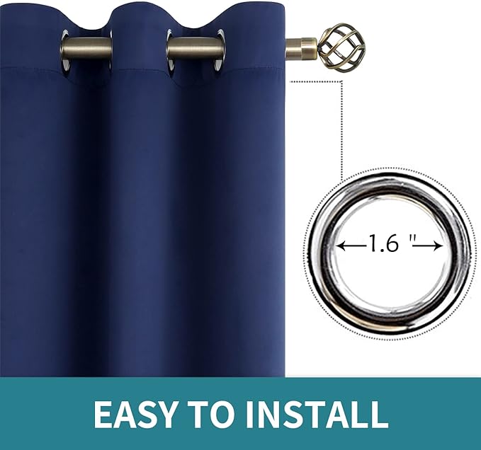 BGment Kitchen Curtains for Small Windows, 45 inch Curtains 2 Panels Set Blackout Room Darkening Thermal Insulated Short Drapes, 38 x 45 Inch, Navy Blue