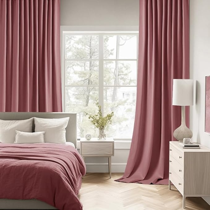 MIULEE Dusty Rose Back Tab Blackout Curtains 90 Inches Long 2 Panels Set for Living Room Bedroom Privacy, Rod Pocket/Pinch Pleat Thermal Insulated Room Darkening Pleated Light Blocking Drapes
