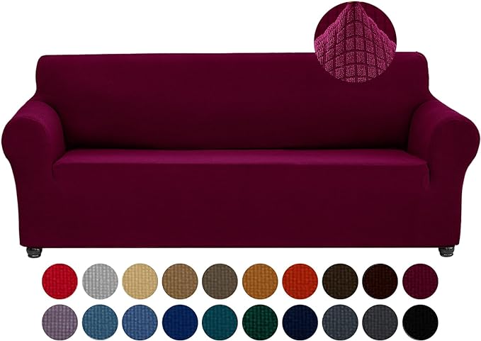 Joccun Christmas Stretch Couch Cover Slipcovers, 1-Piece Sofa Covers for 3 Cushion Couch Spandex Jacquard Washable Furniture Protector Cover for Living Room,Kids,Pets(Sofa,Burgundy)