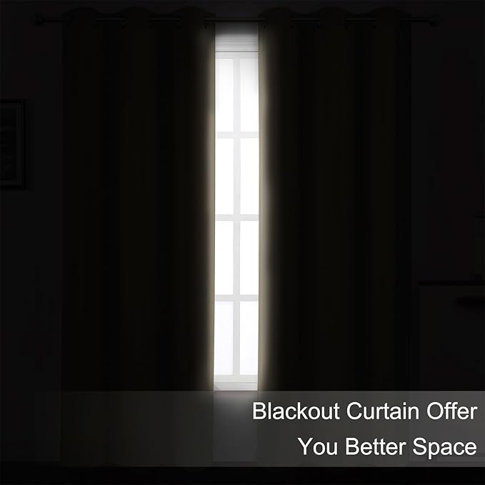 LEMOMO Blackout Curtains 42 x 63 inch/Khaki Curtains Set of 2 Panels/Thermal Insulated Room Darkening Bedroom Curtains