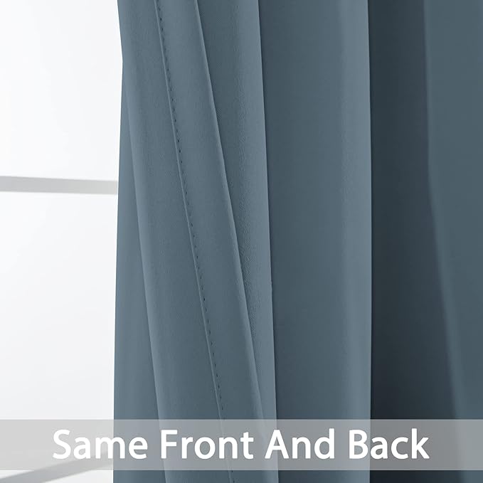 Yakamok Blackout Curtains Room Darkening Thermal Insulated Window Panels,Solid Grommet Top Drapes for Bedroom/Living Room(62Wx84L, Stone Blue, 2 Panels)
