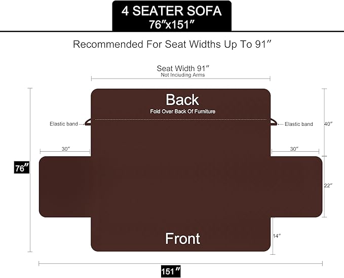 U-NICE HOME 4 Seater Sofa Cover 91 Inch Large Couch Covers for 4 Cushion Couch with Elastic Straps Water Resistant Furniture Protector Cover for Pets Cat (Sofa XX-Large, Black/Black)