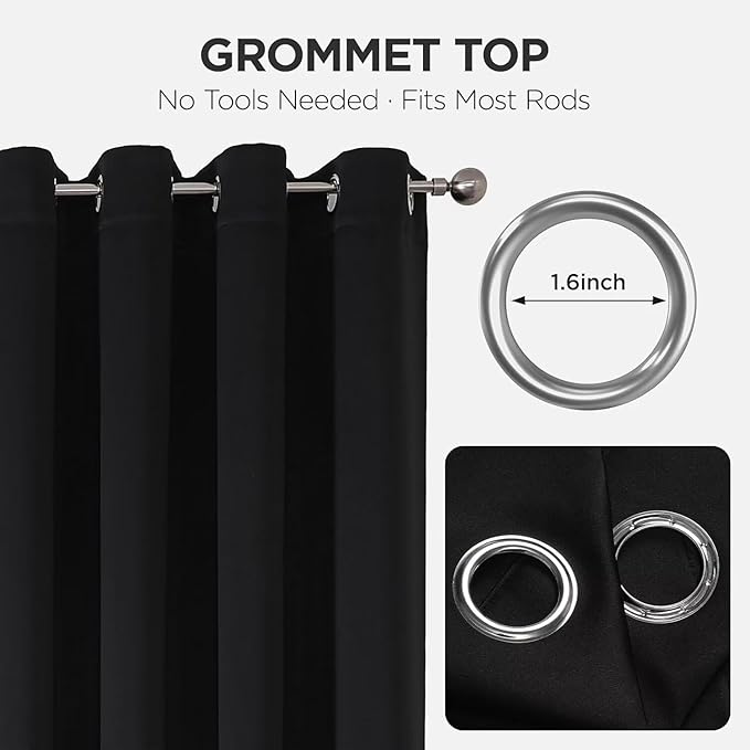 Joydeco Blackout Curtains 72 Inches Long 2 Panels Set, Thermal Insulated Long Curtains& Drapes 2 Burg, Room Darkening Drapes for Bedroom Living Room (Black, W37 x L72 Inch)