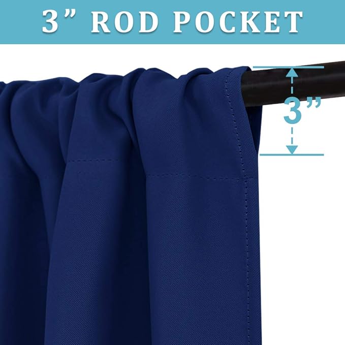 RYB HOME Blackout Curtains for Bedroom Living Room 63 inches Long, Thermal Insulated Privacy Rod Pocket Drapes for Nursery Office Home Theater, Width 42 by Length 63, Marine Blue, 2 Panels