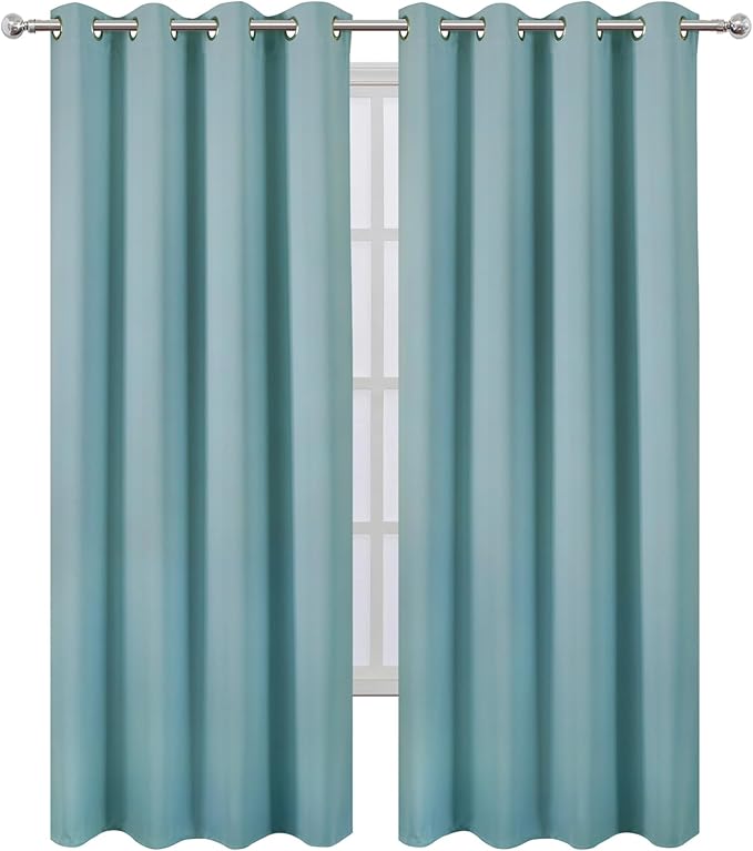 LEMOMO Blackout Curtains 52 x 84 inches Long Stone Blue Curtains Set of 2 Panels Thermal Insulated Room Darkening Curtains for Bedroom