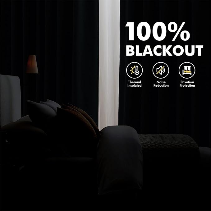 MIULEE 100% Blackout Linen Curtains for Bedroom, Blue Solid Luxury Decor Thermal Insulation Room Darkening Drapes for Living Room Nursery Back Tab Rod Pocket 42 x 96 Inches, 2 Panels