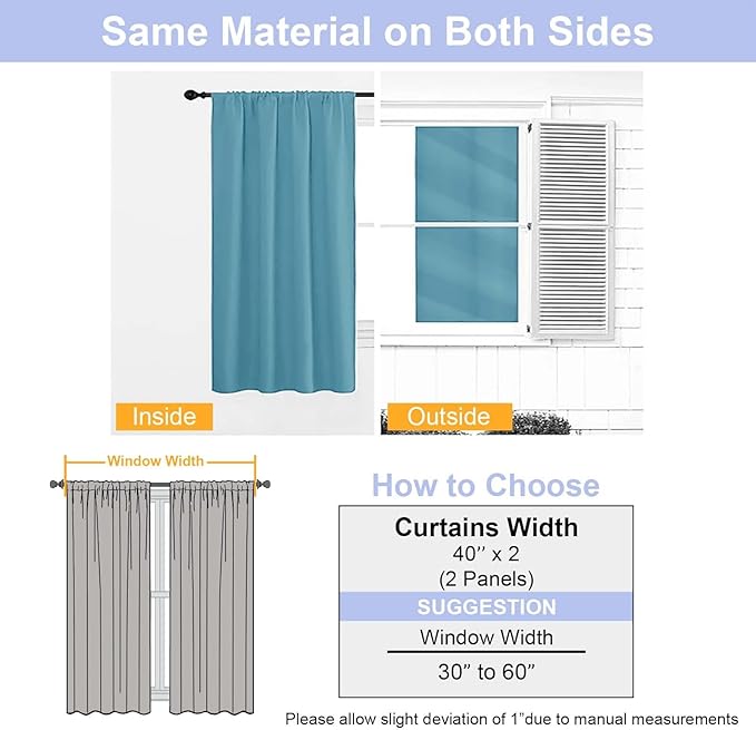 Simplebrand Ava Turquoise Blackout Curtains for Bedroom 84 Inch Length 2 Panels Set, Solid Thermal Insulated Privacy Nursery Window Treatment Curtains Blackout Drapes, W40 x L84 Inch, Turquoise