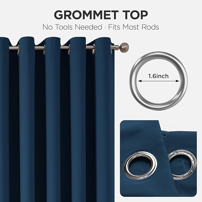 Joydeco Blackout Patio Sliding Door Curtains 84 Inches Long, Grommet Privacy Room Divider Curtains, Extra Wide Thermal Blackout Drapes for Bedroom Living Room (Navy Blue, 60Wx84L, 1 Panel)