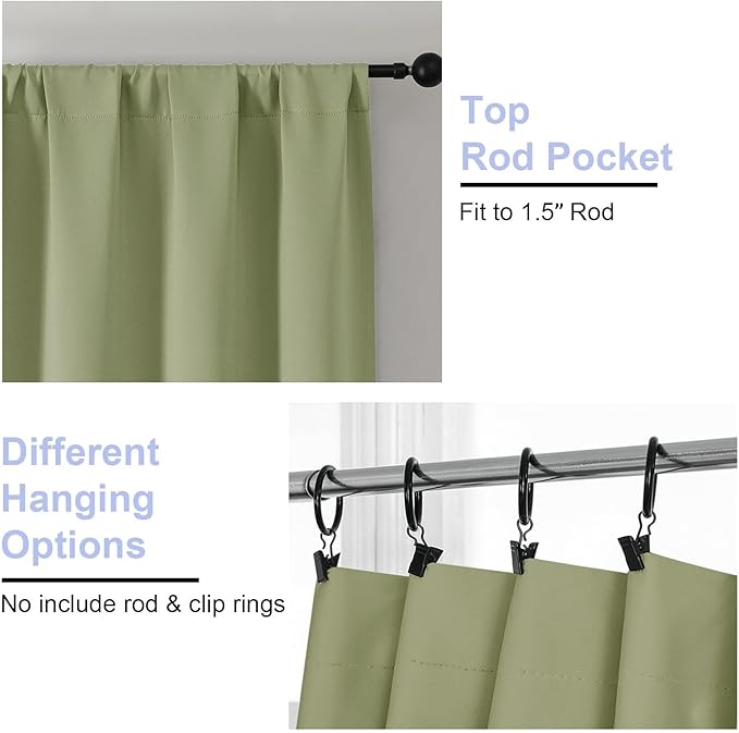 Simplebrand Ava Sage Green Short 24 Inches Blackout Curtain 2 Panels Set, Half Window Rod Pocket Privacy Curtain Tiers for Kitchen, Curtains Blackout for Bathroom Shades, W30 x L24 Inch, Sage Green