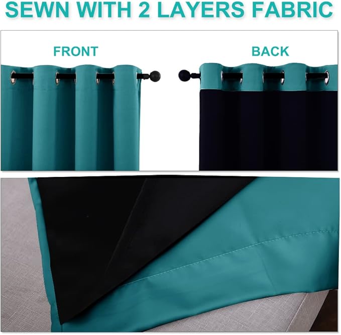 NICETOWN Full Shading Curtains 90 inches Long 2 Panels Set for Windows, Super Heavy-Duty Black Lined Blackout Curtains for Bedroom, Privacy Assured Window Treatment (Peacock Teal, 52 inches W)