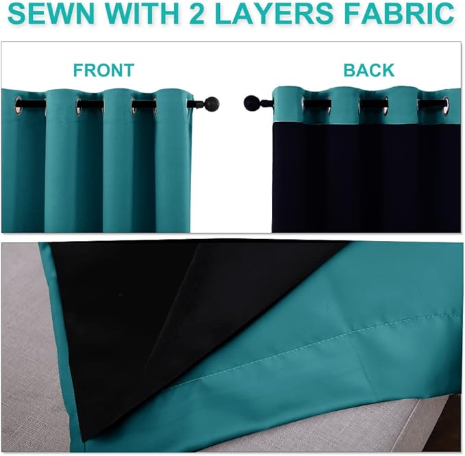 NICETOWN Full Shading Curtains for Windows, Super Heavy-Duty Black Lined Blackout Curtains for Bedroom, Privacy Assured Window Treatment (Peacock Teal, Pack of 2, 55 inches W x 102 inches L)