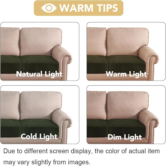 H.VERSAILTEX Velvet Stretch Couch Cushion Cover Plush Cushion Slipcover for Chair Loveseat Sofa Cushion Furniture Protector Seat Cushion Sofa Cover (3 Piece Sofa Cushion Covers, Olive)