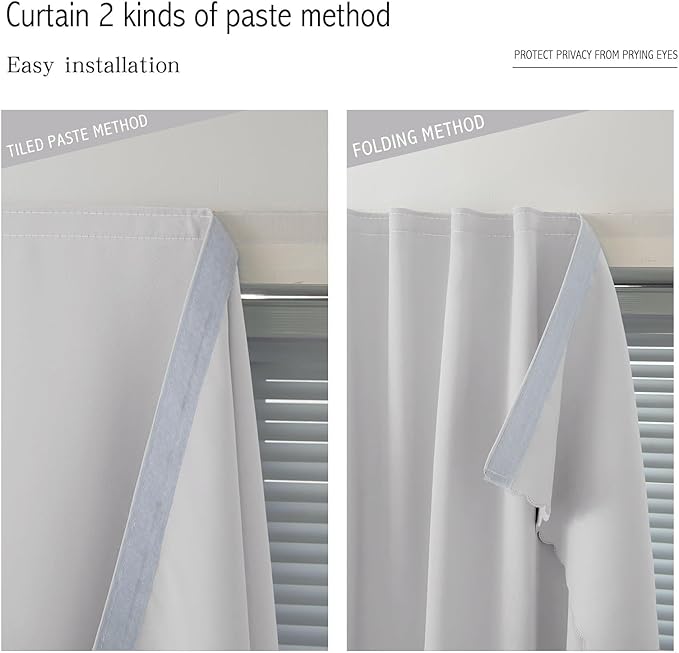 Blackout Curtains for Bedroom Sticky Curtain Blackout Window Cover Self Adhesive Curtains Rod No Drillng, 47" W X 79" L, Light Grey, 1 Panel