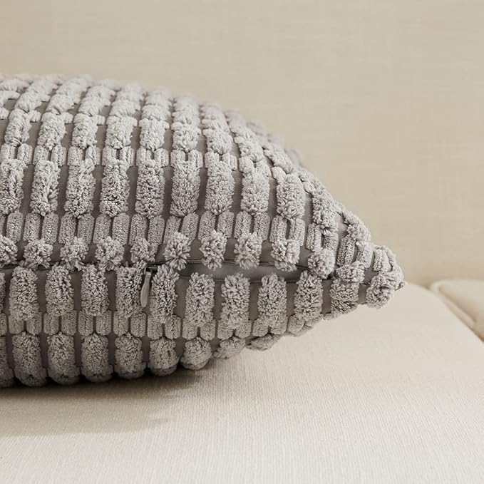 Fancy Homi 4 Packs Grey Decorative Throw Pillow Covers 22x22 Inch for Living Room Couch Bed, Rustic Modern Farmhouse Boho Home Decor, Soft Plush Corduroy Gray Cute Square Accent Cushion Case 55x55 cm