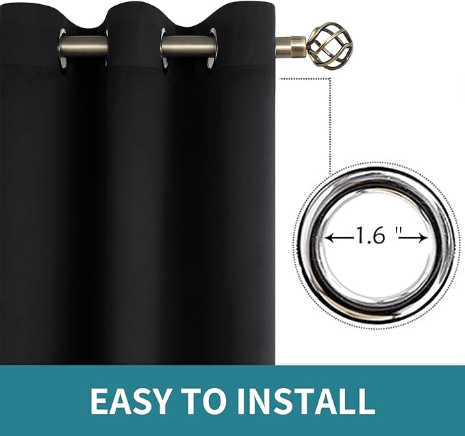 BGment Blackout Curtains for Bedroom - Grommet Thermal Insulated Room Darkening Curtains for Living Room, Set of 2 Panels, Each 46 x 72 Inch, Black