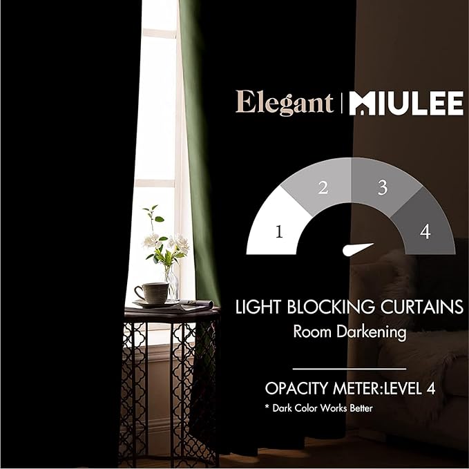 MIULEE Blackout Room Darkening Curtains Thermal Insulated Drapes Solid Window Treatment Set Grommet Top Light Blocking Curtain for Living Room/Bedroom 2 Panels 42 x 84 inch Olive Green