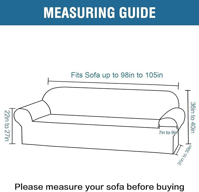 H.VERSAILTEX Stretch Sofa Covers Large Couch Covers Sofa Slipcovers Furniture Protector Soft with Non Slip Elastic Bottom, Feature Thick Comfy Rich Velour (XL Sofa, Ivory)
