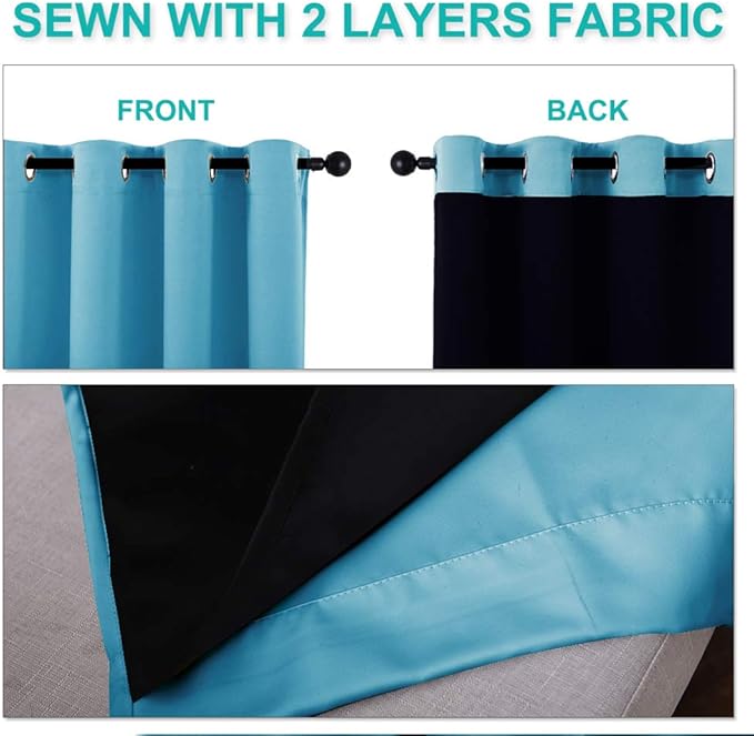 NICETOWN Teal Blue Full Shade Curtain Panels, Pair of Thermal Insulated & Energy Efficiency Blackout Drapes for Living Room Windows, Lined Silky Performance Window Dressing (37" Wide x 84" Long, Gray)