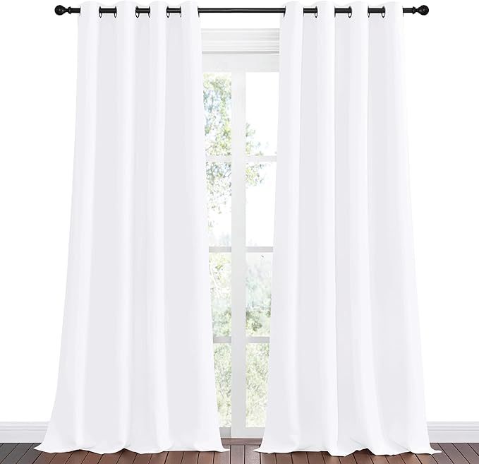 NICETOWN White Curtains for Sliding Door - 55 by 96, 2 Pieces, Blocking Out 50% Sunlight Window Treatment Modern Design Grommet Curtain Panels for Dining Room