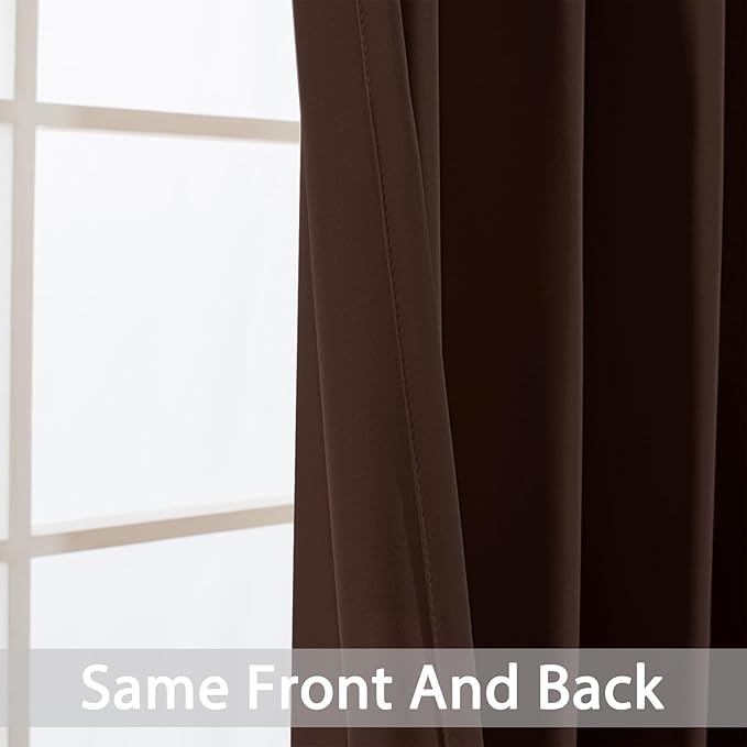 Yakamok Blackout Curtains Room Darkening Thermal Insulated Window Panels,Solid Grommet Top Drapes for Bedroom/Living Room(52Wx63L, Chocolate Brown, 2 Panels)