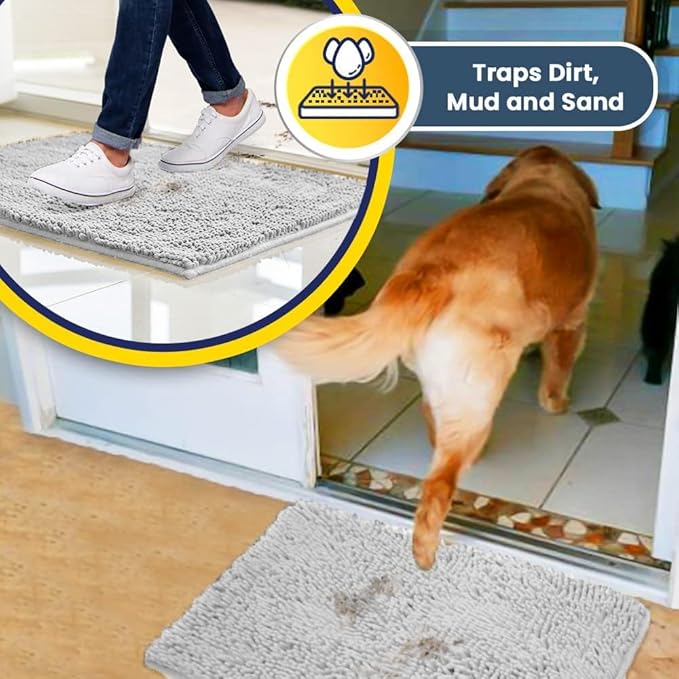 Muddy Mat® | Super Absorbent Door Mat Indoor, Microfiber Quick Dry Chenille Entryway Rug, Non-Slip Front Door Mat, Indoor Mats for Entryway, Machine Washable Pet Rug, White 59"x35"