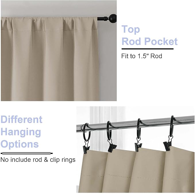 Simplebrand Ava Biscotti Beige Blackout Curtains for Bedroom 63 Inch Length 2 Panels Set, Solid Thermal Insulated Privacy Living Room Window Treatment Curtains Blackout Drapes, W50 x L63 Inch