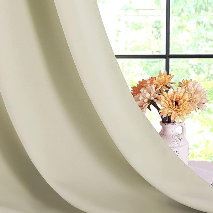 NICETOWN Room Darkening Beige Curtains for Living Room, W34 x L60, Set of 2, Window Treatment Thermal Insulated Solid Grommet Blackout Vertical Drapes for Bedroom