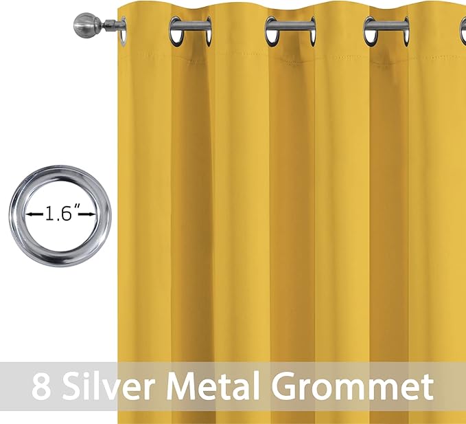 Yakamok Blackout Curtains Room Darkening Thermal Insulated with Grommet Window Curtain for Bedroom, 52x108 inch,Mustard Yellow, 2 Panels