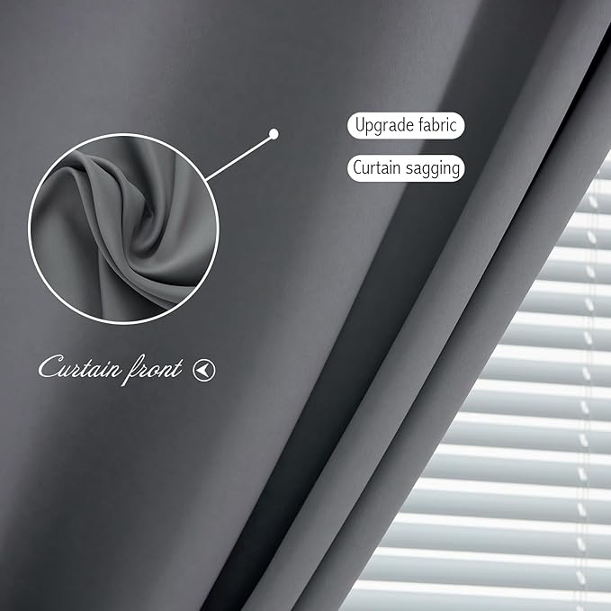 Magic Tape Stick On Curtains Window Shades Pull Down Blackout Window Cover Blackout Curtains for Bedroom No Drillng Self Adhesive Curtains No Rod, 35" W X 59" L, Grey, 1 Panel
