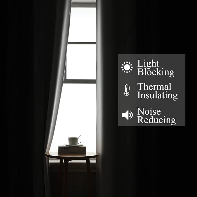 Estelar Textiler Ombre Greyish White and Black Blackout Curtains & Drapes 63 Inch Length 2 Panels for Bedroom, Thermal Insulated Full Light Blocking Grommet Blackout Drapes for Kids Room, 42Wx63L