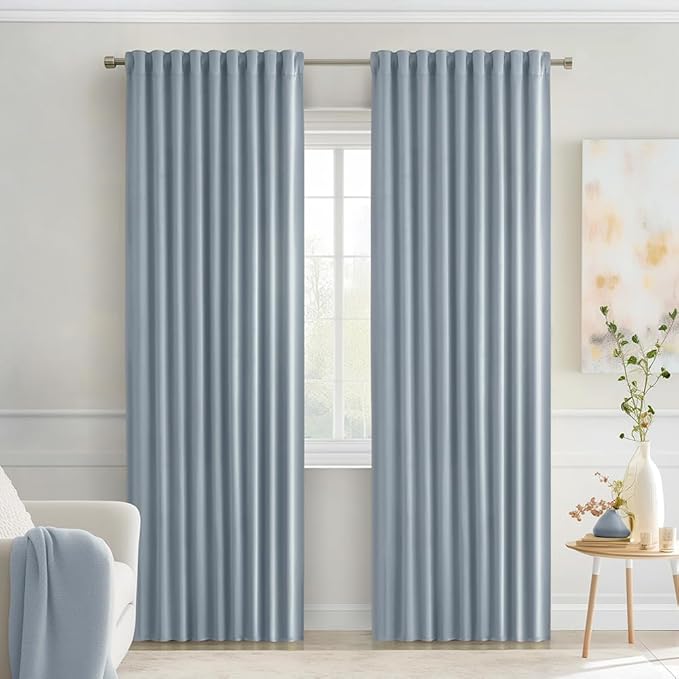 MIULEE Light Blue Back Tab Blackout Curtains 90 Inches Long 2 Panels Set for Living Room Bedroom Privacy, Rod Pocket/Pinch Pleat Thermal Insulated Room Darkening Pleated Light Blocking Drapes