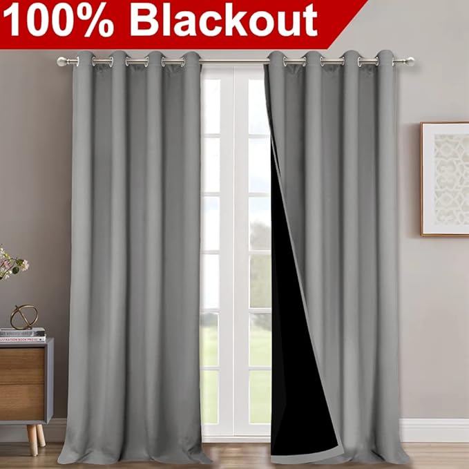 NICETOWN Full Shade Curtain Panels, Pair of Energy Smart & Noise Blocking Out Blackout Drapes for Dining Room Window, Thermal Insulated Guest Room Lined Window Dressing(Silver Grey, 52 x 120 inch)