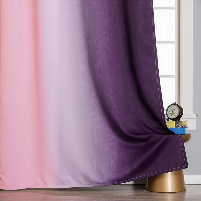 Estelar Textiler Pink and Purple Blackout Curtains for Bedroom, Thermal Insulated Drapes 108 Inches Long, Full Light Blocking Energy Saving Long Curtains for Living Room, 52Wx108L, 2 Panels