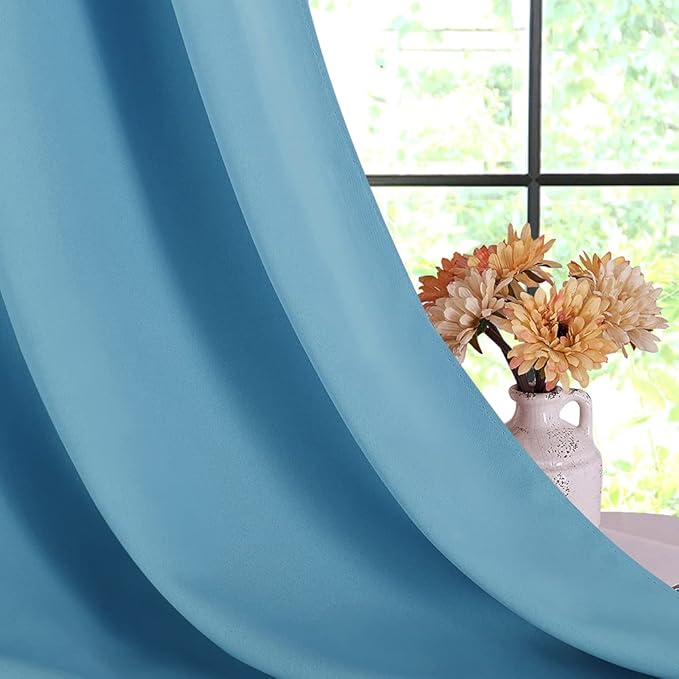 NICETOWN Blackout Window Curtains 80 inch Long, 2 Panels, 34 inch, Teal Blue, Grommet Top Room Darkening Thermal Insulated Solid Vertical Drapes for Bedroom/Kid Room