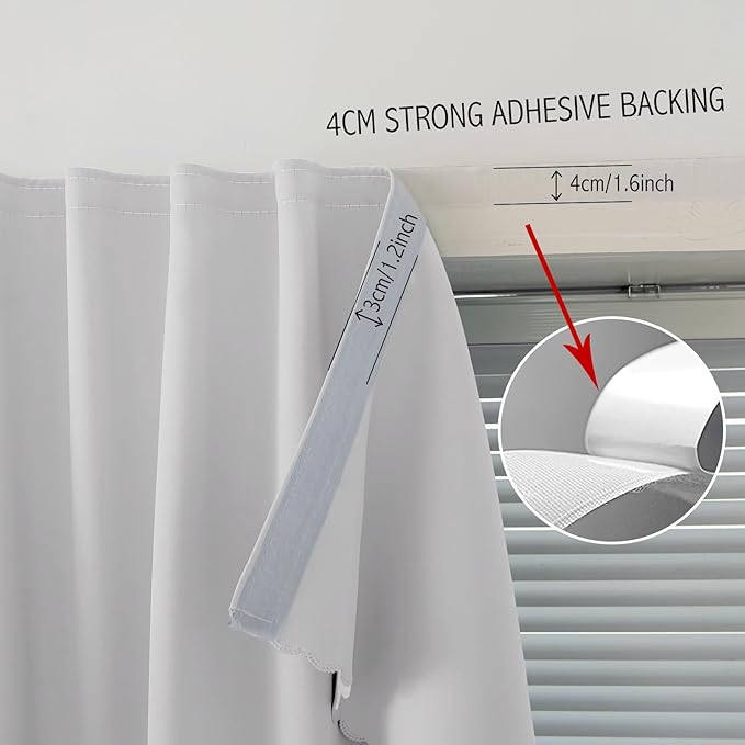 Blackout Curtains for Bedroom Sticky Curtain Blackout Window Cover Self Adhesive Curtains Rod No Drillng, 59" W X 59" L, Light Grey, 1 Panel