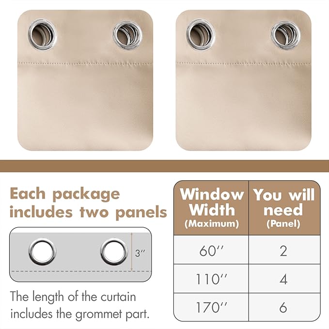 MIULEE Blackout Curtains 96 Inches Long for Bedroom Living Room Thermal Insulated Room Darkening Grommet Top Solid Light Blocking Drapery Set of 2 Window Panels Beige