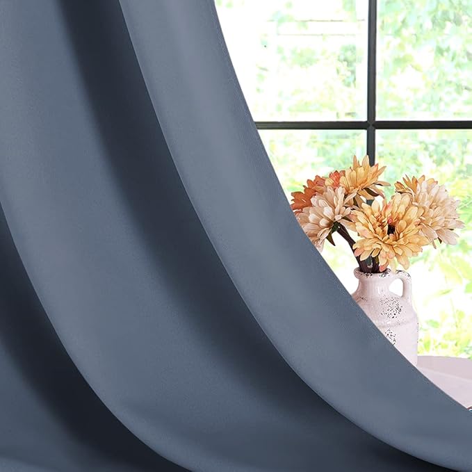 NICETOWN Blackout Curtains for Bedroom, Stone Blue, 34-inch Wide x 80-inch Long, 2PCs, Thermal Insulated Privacy Window Treatment Curtains & Drapes for Living Room, Nursery
