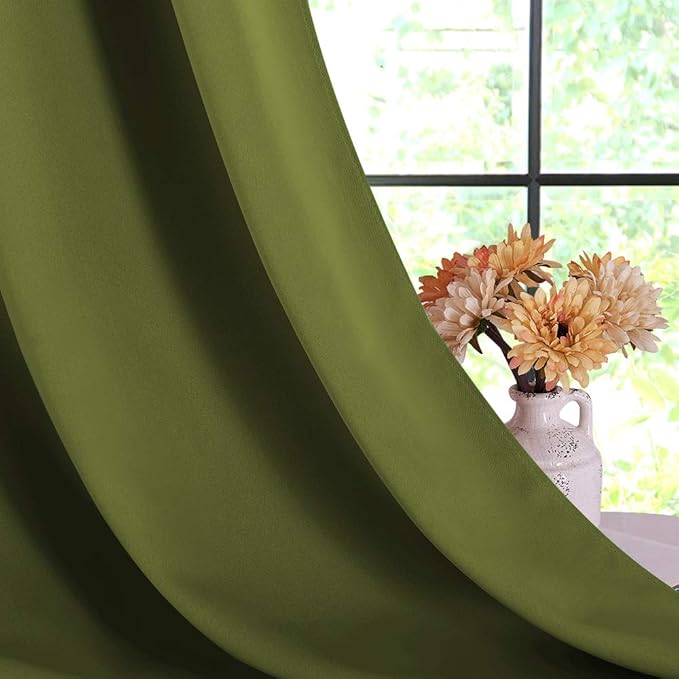 NICETOWN Blackout Curtains & Drapes for Bedroom, Olive Green, W34 x L40, Set of 2, Triple Weave Grommet Top Thermal Insulated Light Blocking Panels for Bathroom/Living Room