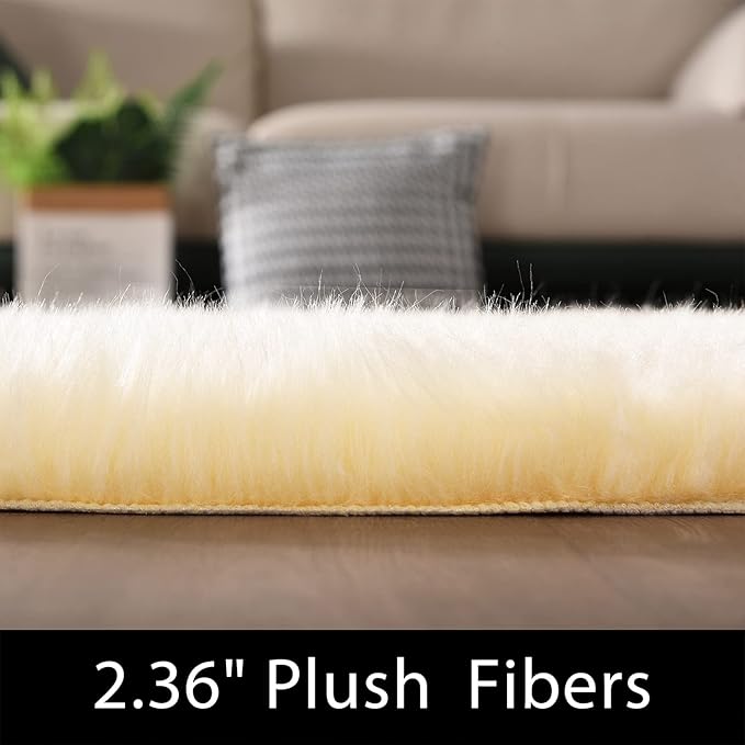 Latepis Yellow Rugs for Living Room Faux Sheepskin 5x6.7 Fuzzy Rugs Washable Fur Rug for Bedroom Bedside Home Décor, Rectangle