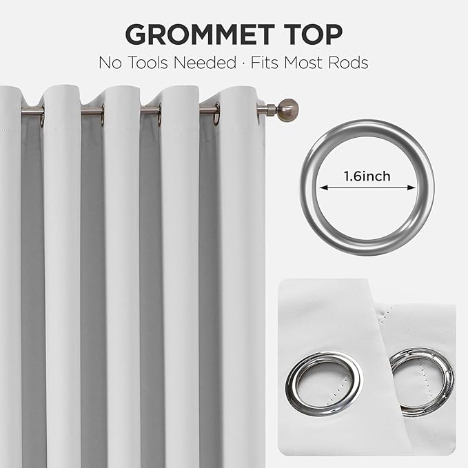 Joydeco Blackout Patio Sliding Door Curtains 90 Inches Long, Grommet Privacy Room Divider Curtains, Extra Wide Thermal Blackout Drapes for Bedroom Living Room (Greyish White, 80Wx90L, 1 Panel)