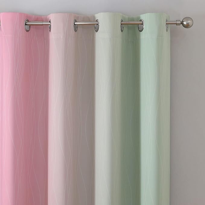 Estelar Textiler Sage and Pink Blackout Curtains 54 Inch Length, Light Blocking Gradient Grommet Drapes for Living Room, Thermal Insulated Ombre Curtains for Bathroom,52Wx54L,2 Panels