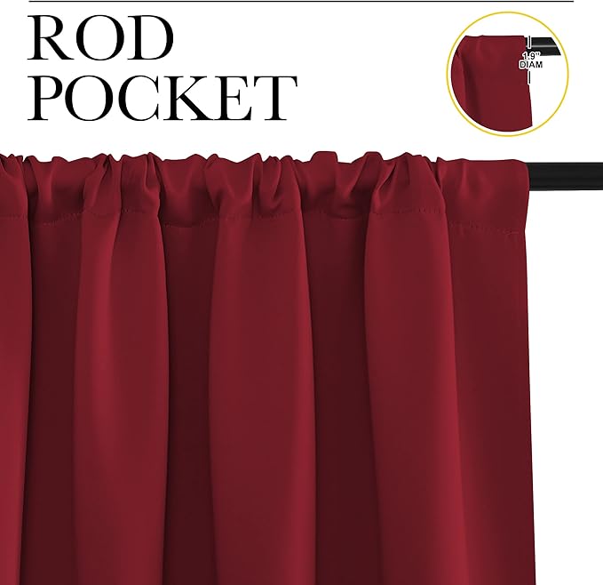 NICETOWN Christmas Burgundy Blackout Curtains and Drapes - Soft Fabric Thermal Insulated Solid Rod Pocket Room Darkening Draperies for Window (2 Panels, 52 inches Width by 63 inches Length)