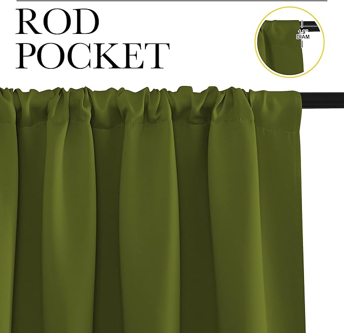 NICETOWN RV Blackout Curtains for Camper Windows, Olive, 42" x 36", Set of 2, Kitchen Curtains, Short Blackout Drapes, Thermal Insulated Rod Pocket Window Treatment Draperies for Nursery