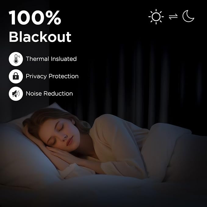 CUCRAF Black Blackout Curtains 90 inch Length 2 Panels Set, Rod Pocket Room Darkening Drapes for Bedroom Living Room, Insulated Thermal Light Blocking Window Curtain (W52 x L90 Inch)