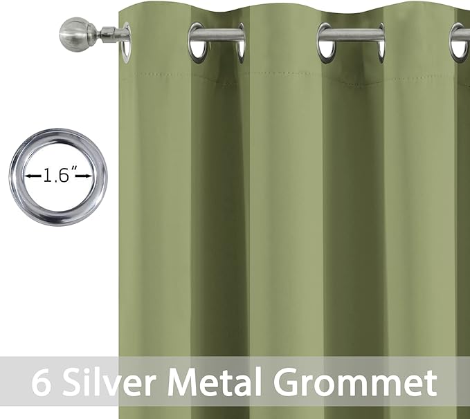 Yakamok Blackout Curtains Room Darkening Thermal Insulated with Grommet Window Curtain for Bedroom, 38Wx54L inch, Sage Green, 2 Panels